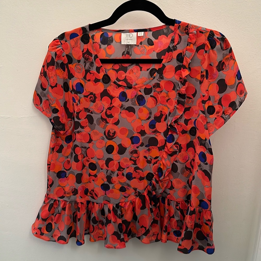 Anthropologie silk peplum printed top